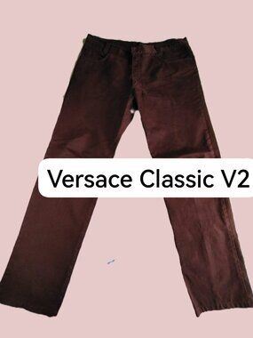 Vintage Versace Classic V2 Women's Brown Twill Pants Siz IT38 US24 Made in Italy